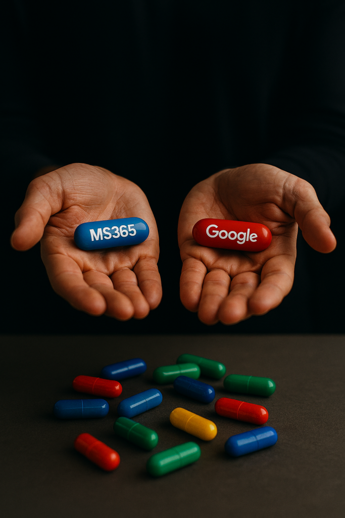 NEPA SMBs, Nonprofits & Leaders Guide: Which Pill Should You Take?  Microsoft 365 + Copilot vs Google Workspace + Gemini