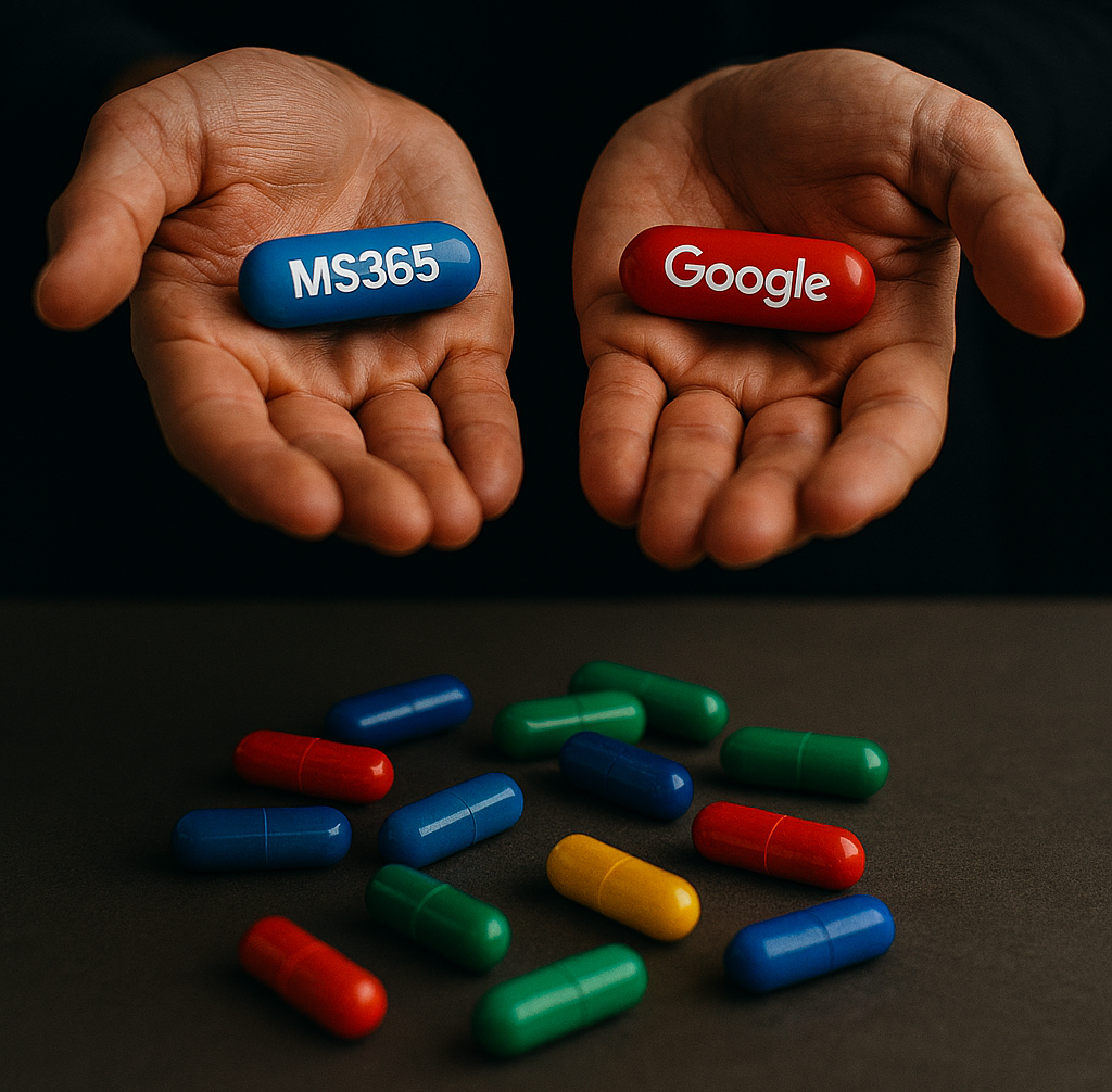 NEPA SMBs, Nonprofits & Leaders Guide: Which Pill Should You Take?  Microsoft 365 + Copilot vs Google Workspace + Gemini